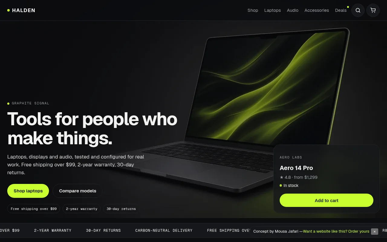 Halden website concept - home page screenshot